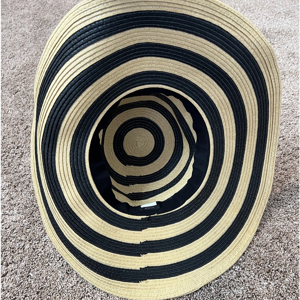 J. Crew Cream Black Striped Sun Hat Large Brim Floppy Beach Summer Paper Straw - Picture 4 of 7